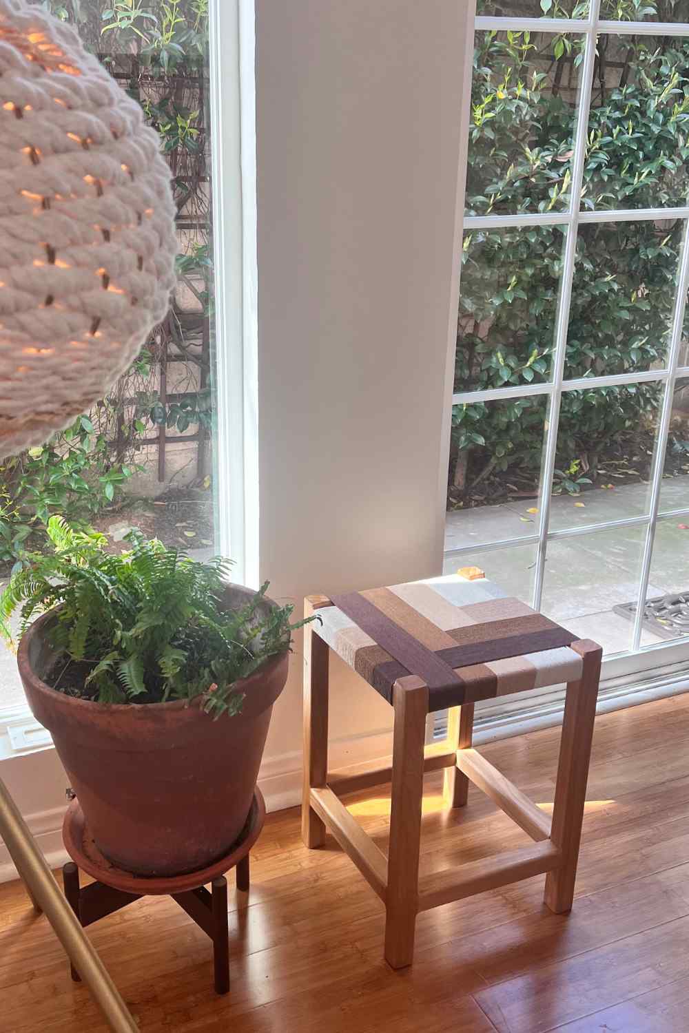 Woven Rope Stool in Brown + Beige