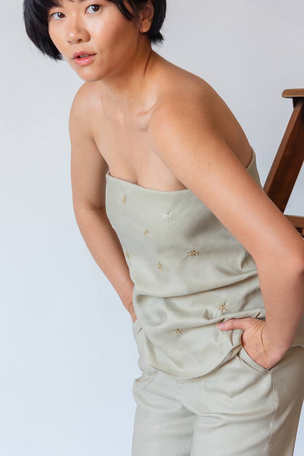 Strapless Linen Top in Sand