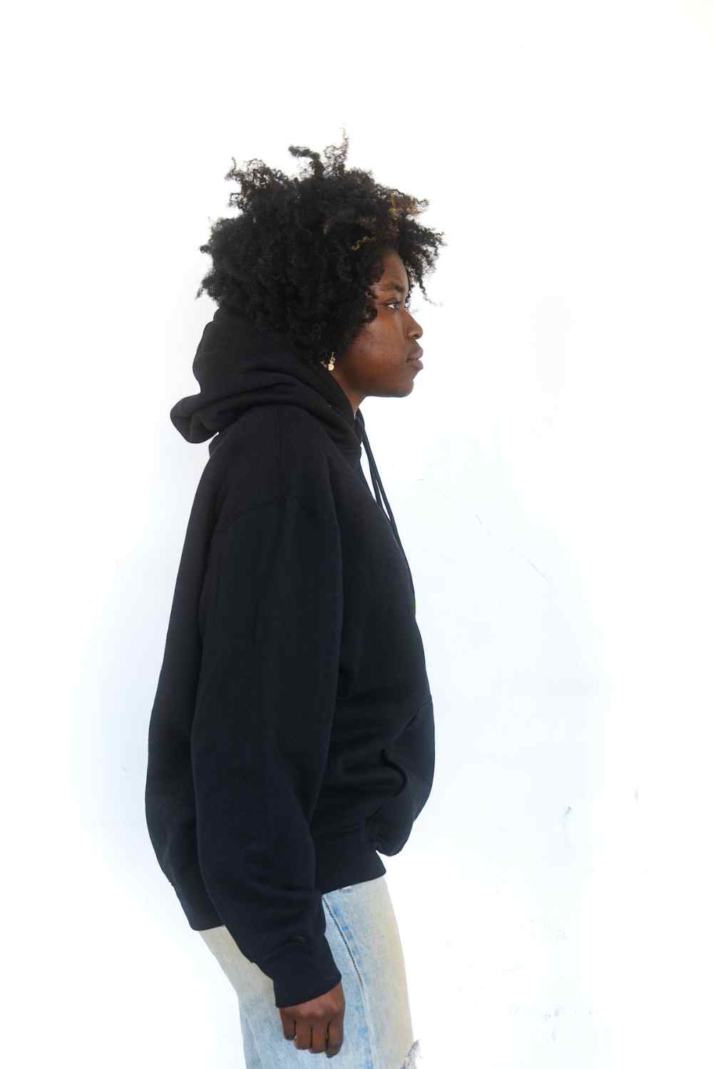 side profile of relaxed fit cotton hoodie