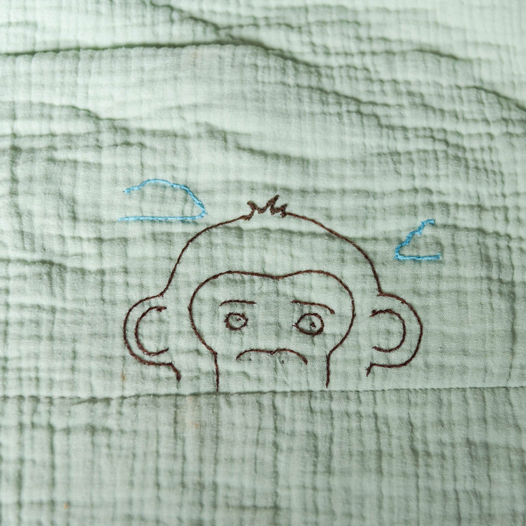 Cotton Baby Quilt in Sage | Hand Embroidered