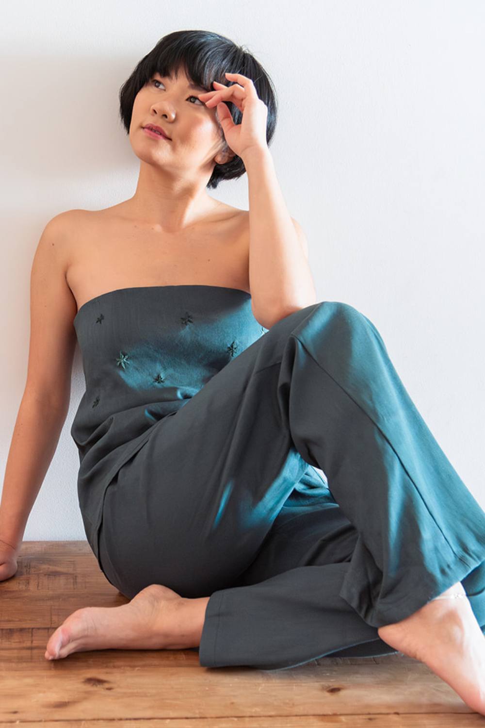 artisan-crafted sustainable linen pants teal