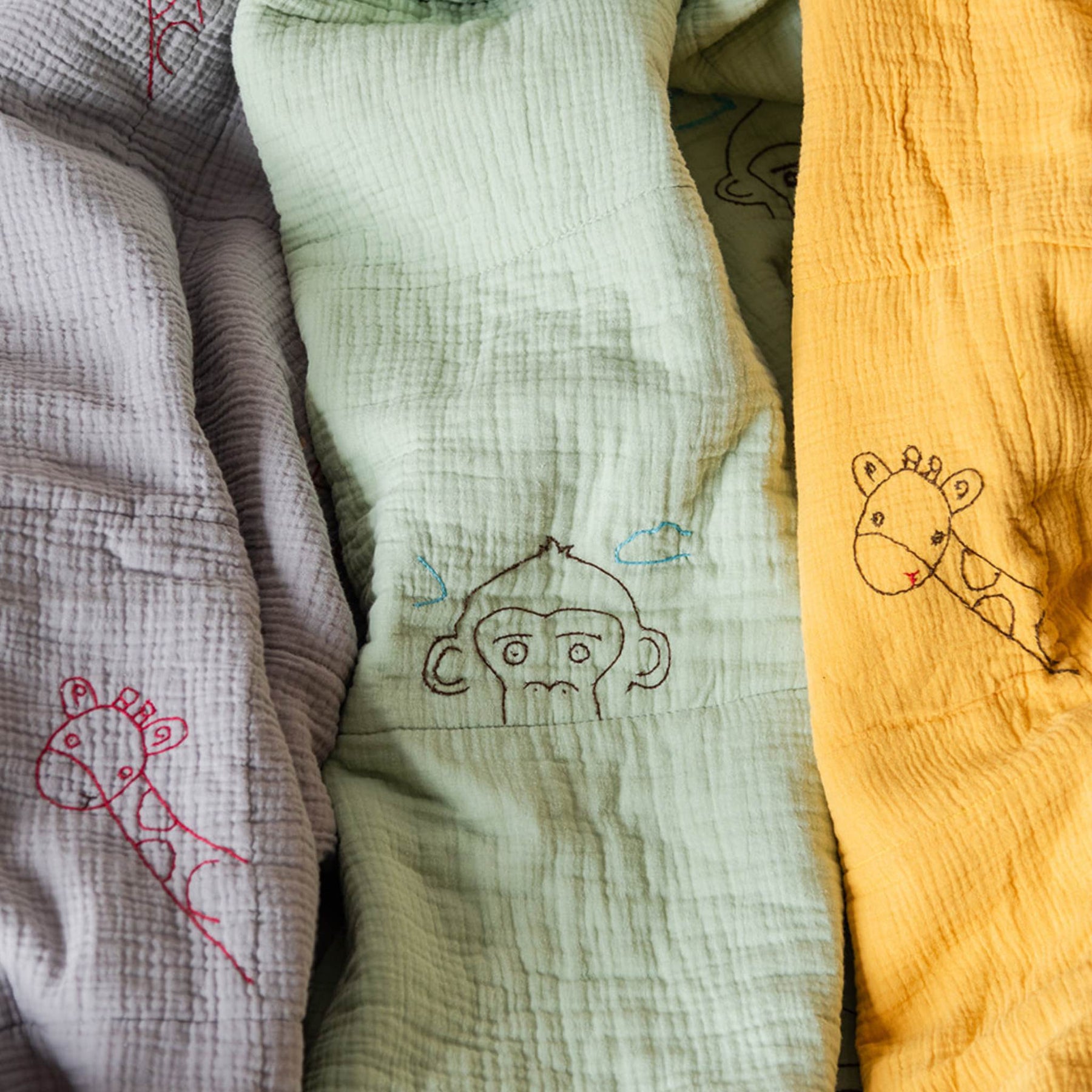 Cotton Baby Quilt in Sage | Hand Embroidered