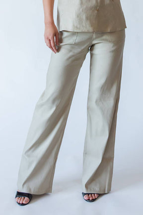 artisan-made linen pants with high-rise waist in sand