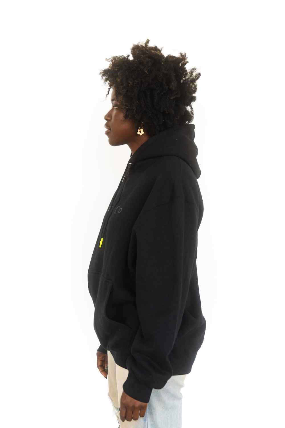 side profile of relaxed fit cotton hoodie