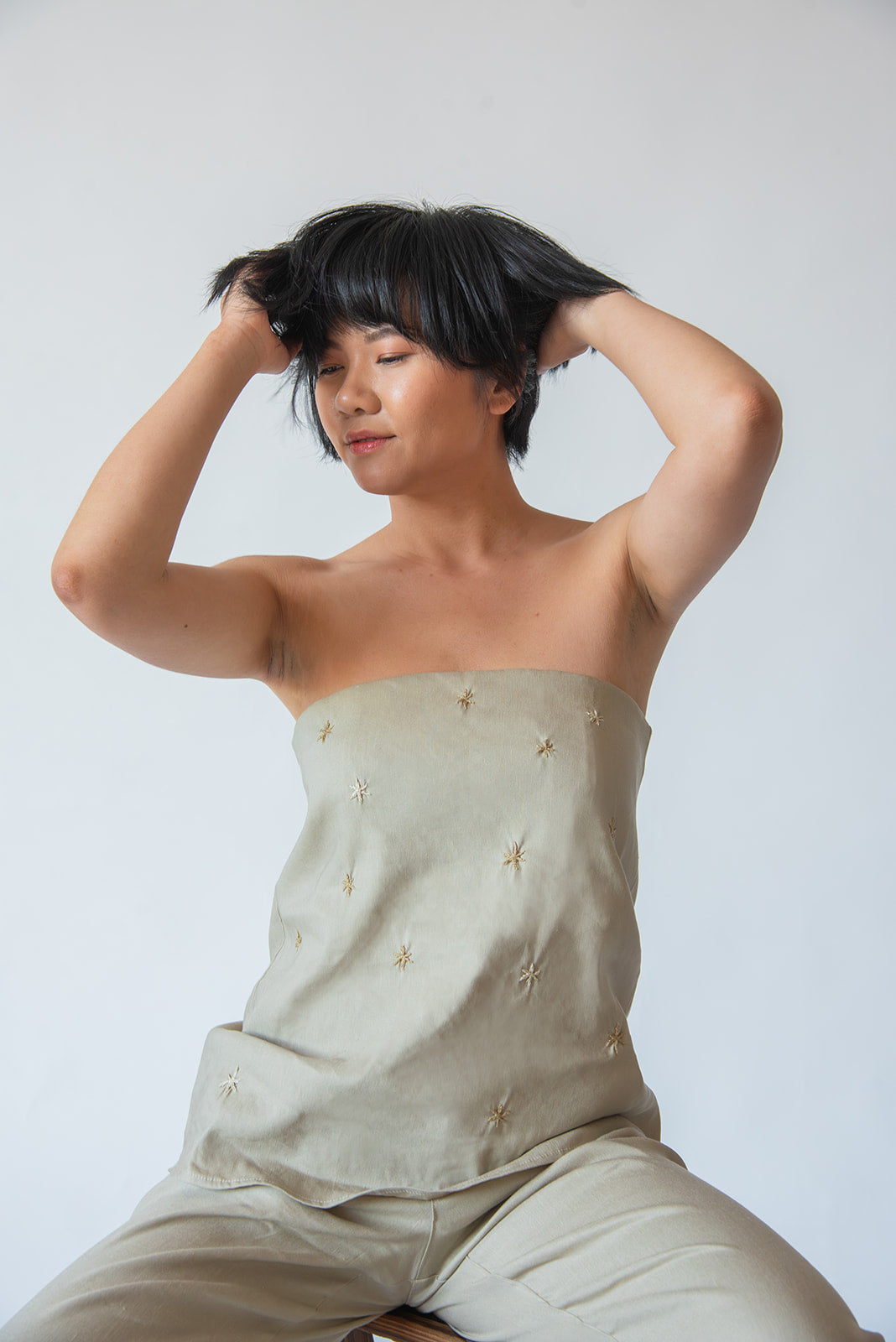 linen strapless top