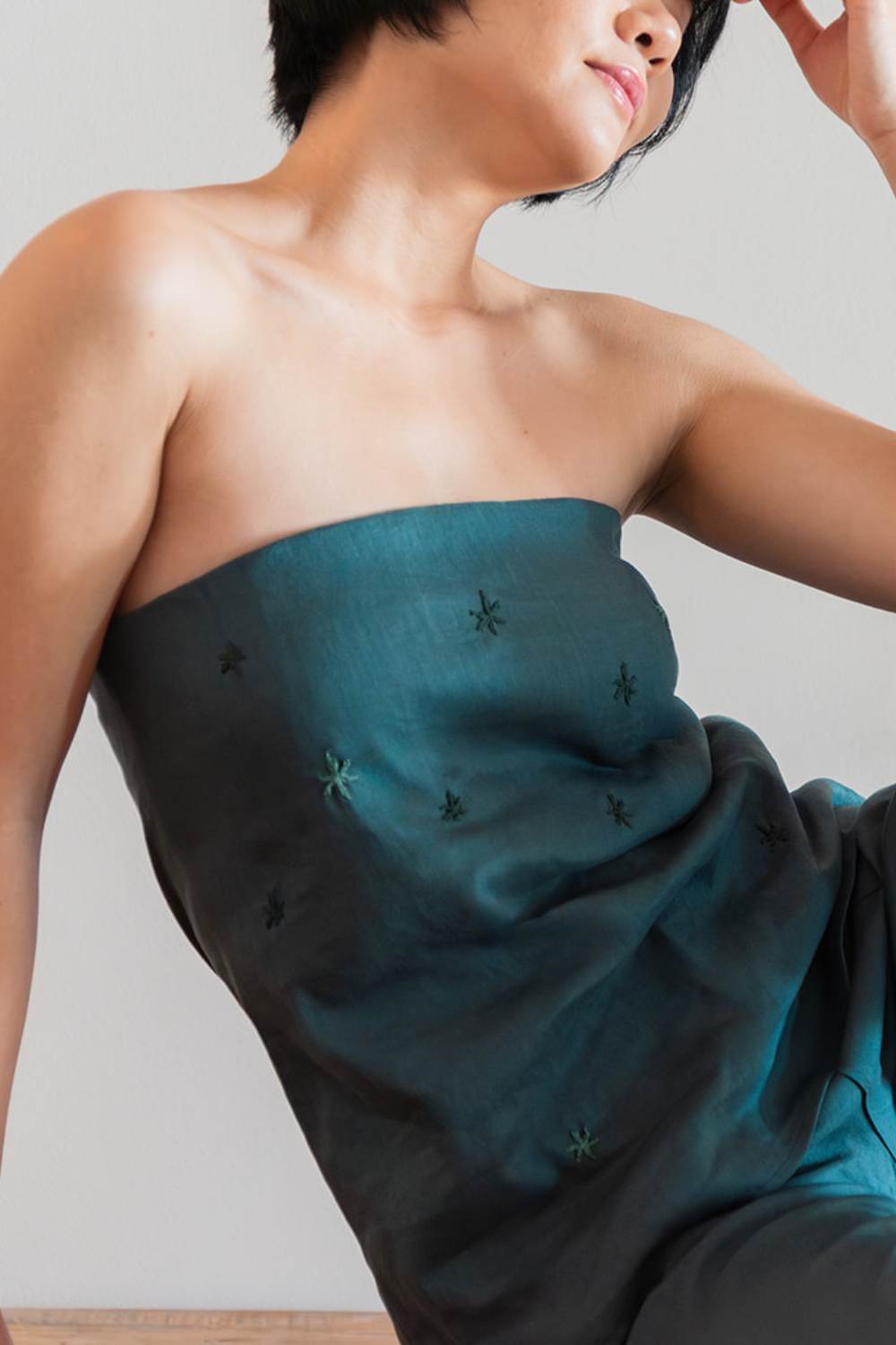 Strapless Linen Top in Teal