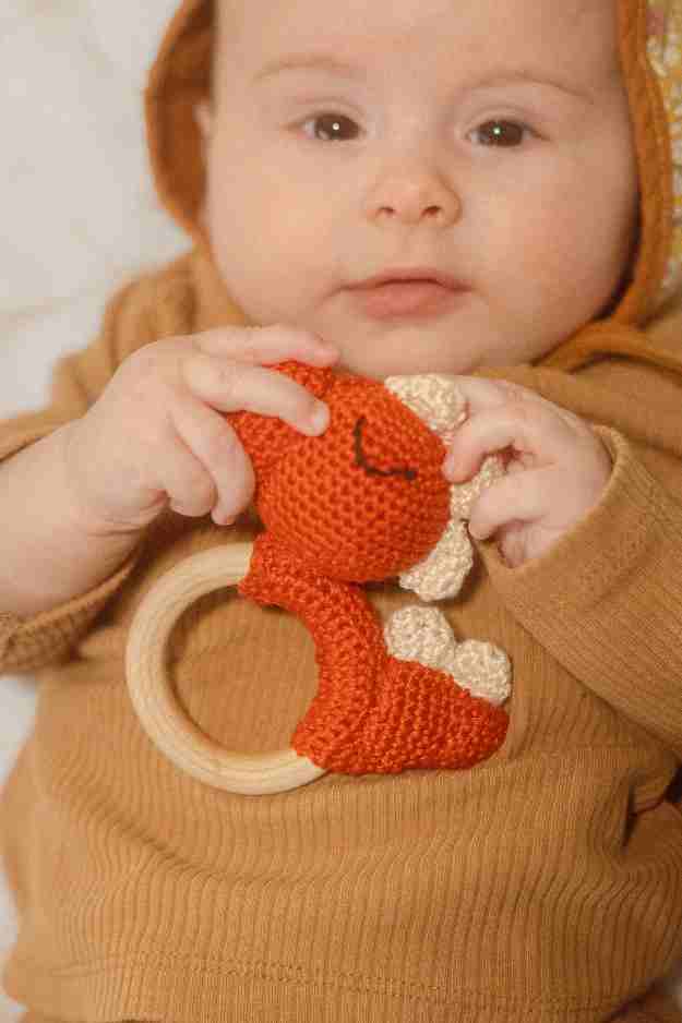 Organic Cotton Crochet Baby Toy in Rust