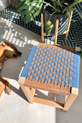 Woven Rope Stool in Blue + Brown