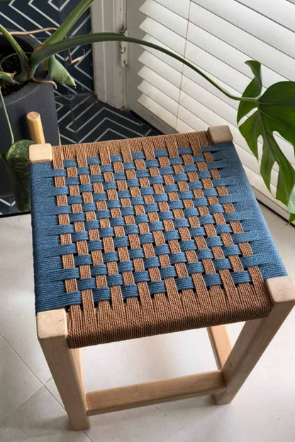 Woven Rope Stool |  Blue + Brown