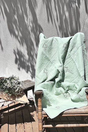 Cotton Baby Quilt in Sage | Hand Embroidered