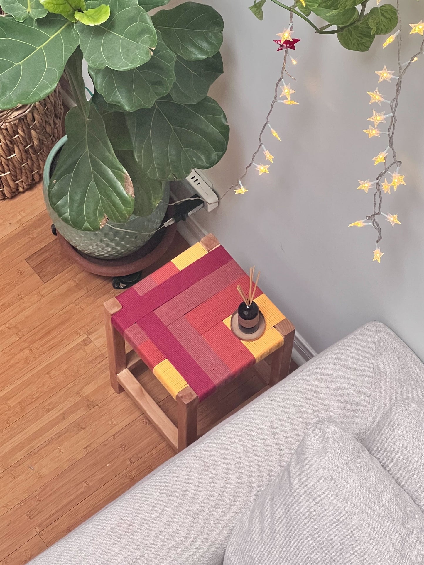 Woven Rope Stool | Rust + Orange