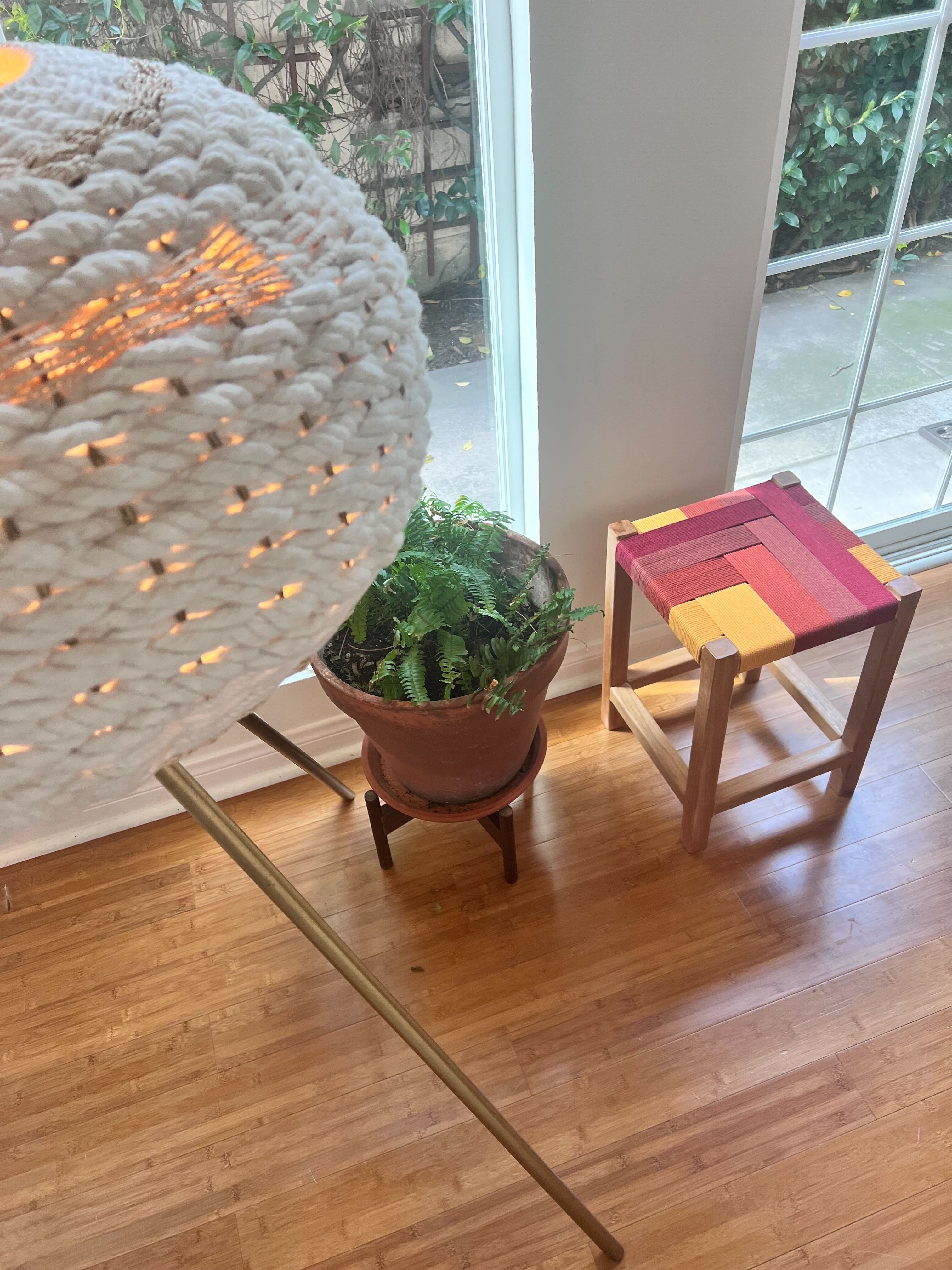 Woven Rope Stool in Rust Orange