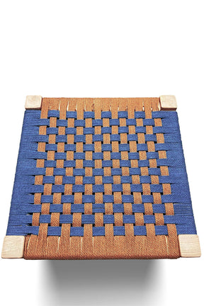 Woven Rope Stool in Blue + Brown