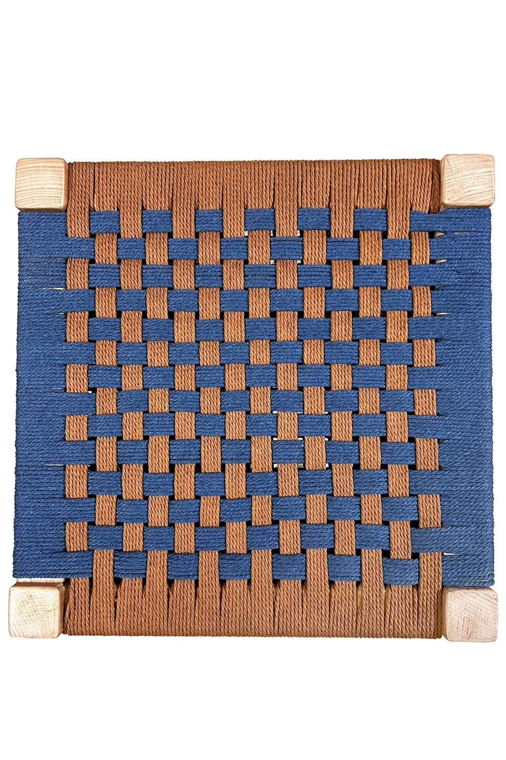 view of Woven Rope Stool in Blue + Brown