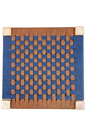 view of Woven Rope Stool in Blue + Brown
