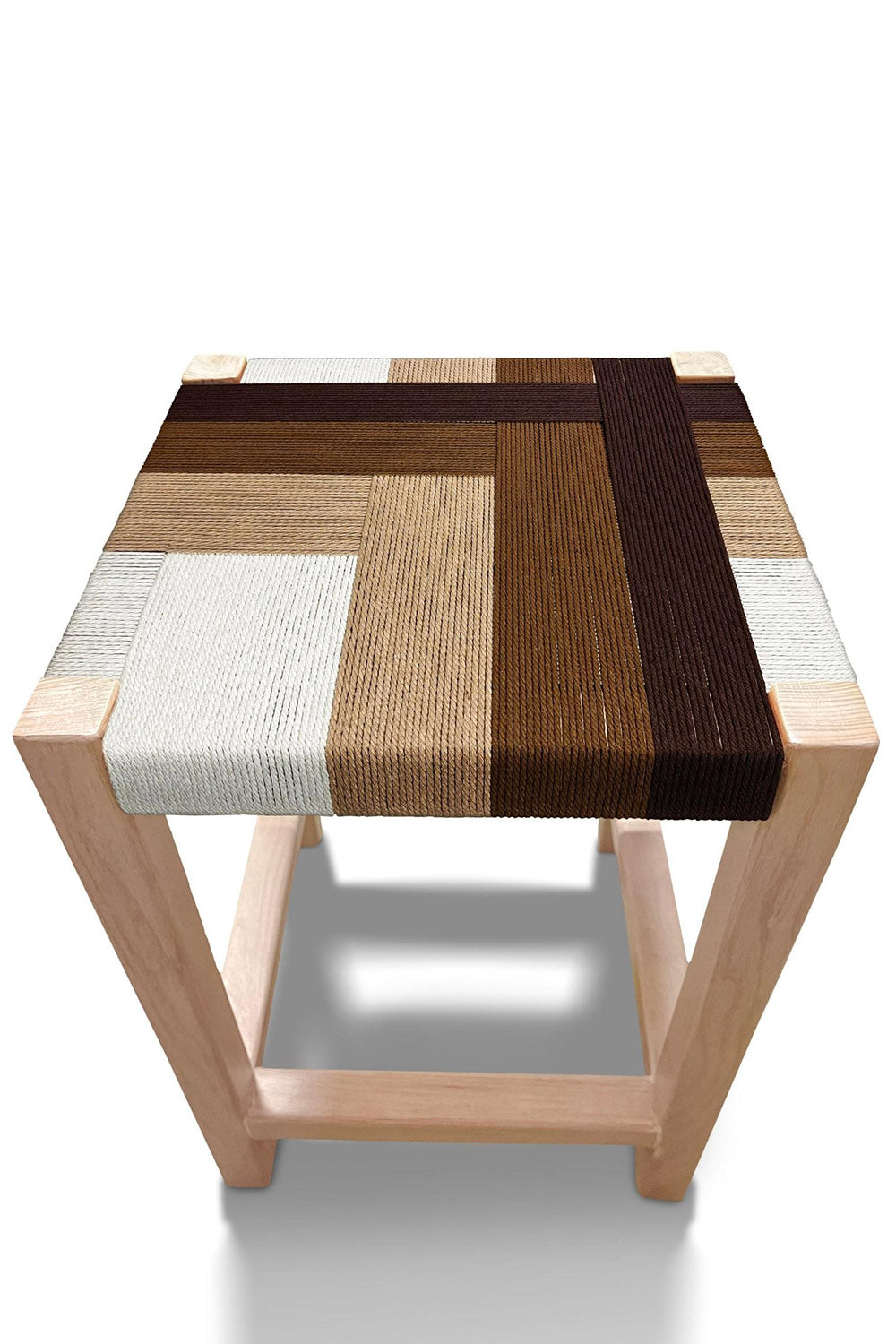Woven Rope Stool in Brown + Beige