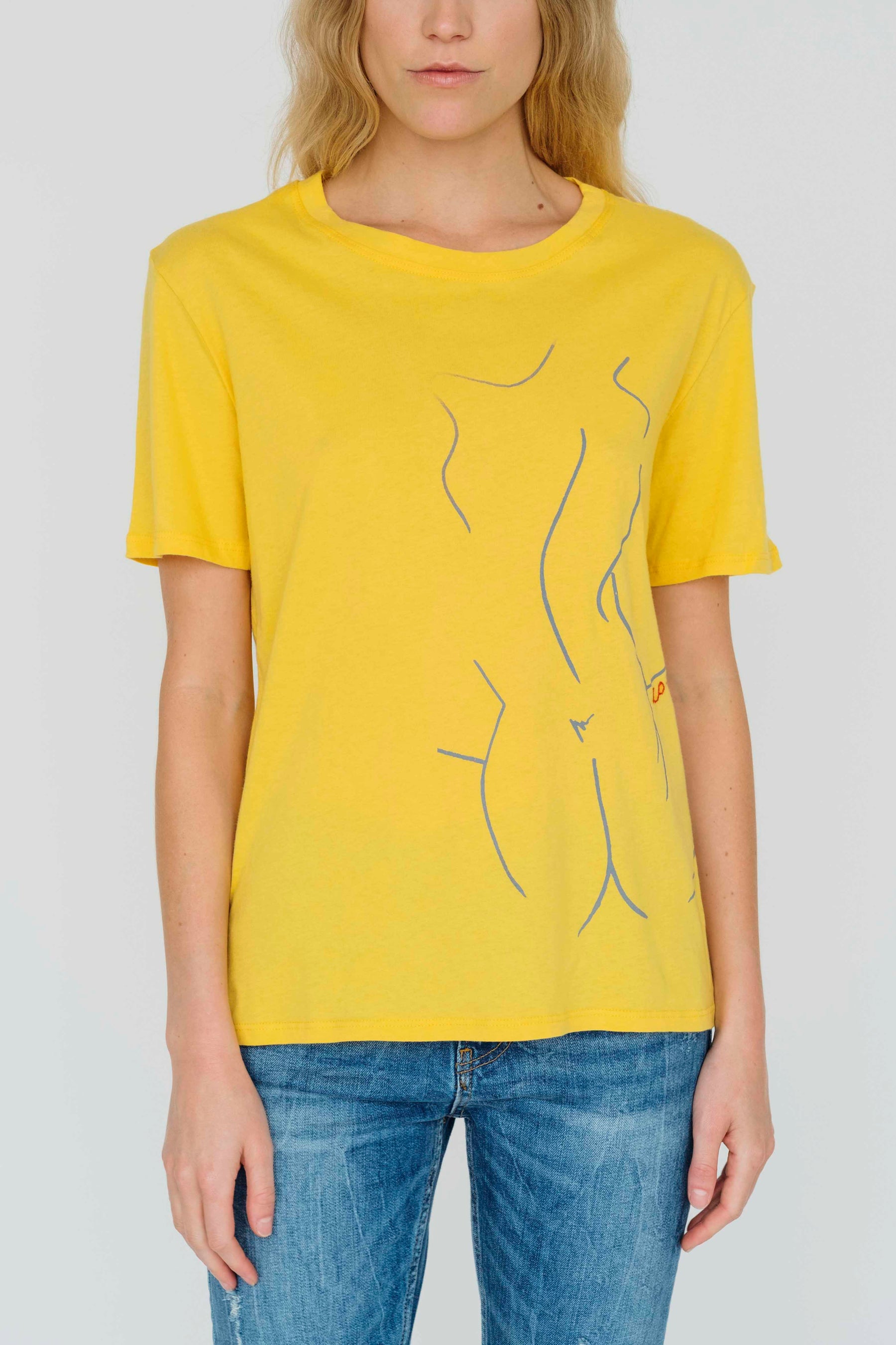 Co-Exist Tee in Yellow flat lay with minimalist styling