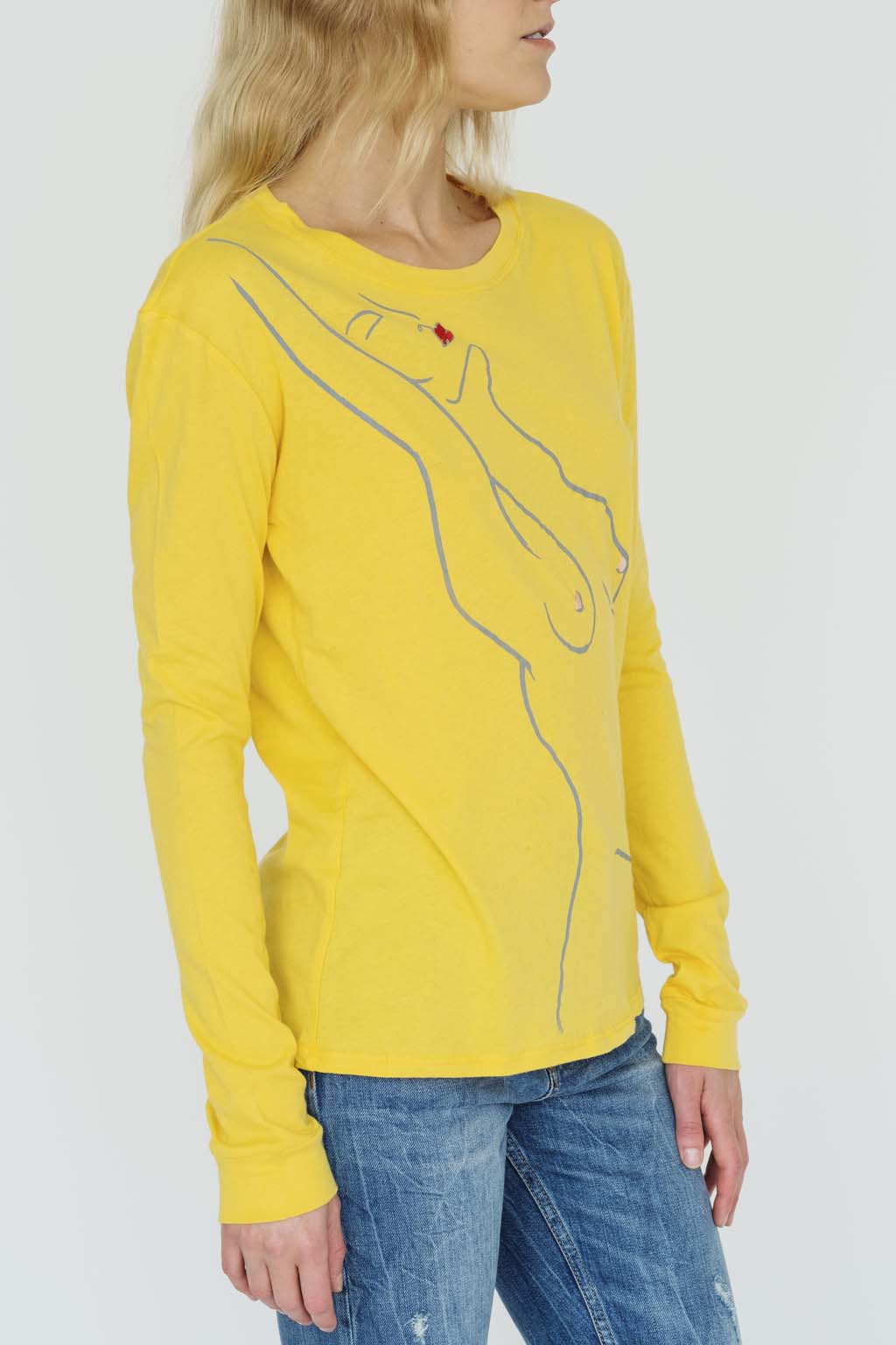 side view Paloma Long Sleeve Tee in Canary Yellow