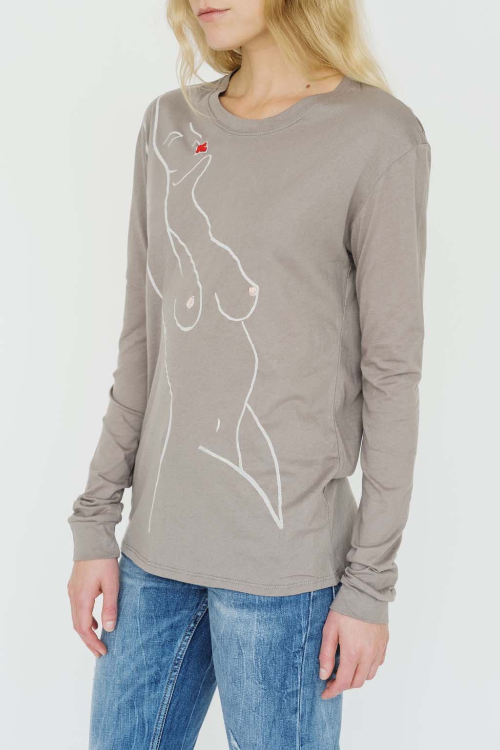 side view of Paloma Long Sleeve Tee in Taupe