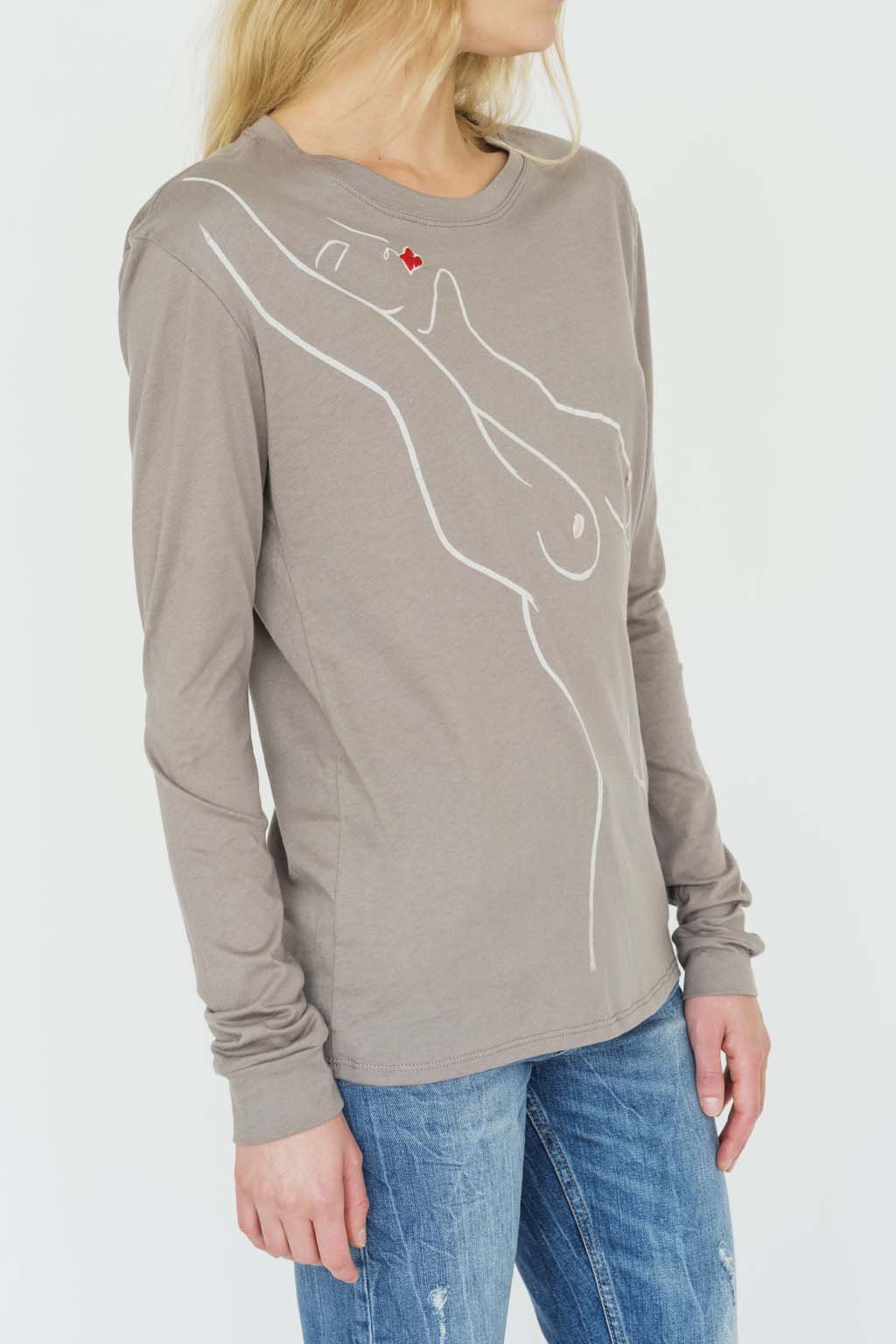 Paloma Long Sleeve Tee in Taupe side view