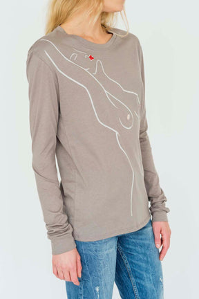 Paloma Long Sleeve Tee in Taupe side view