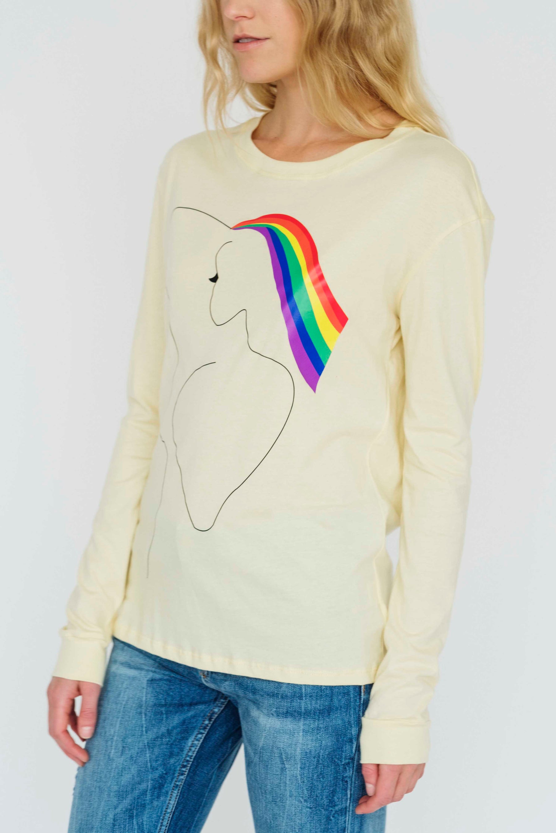 side view Pride Long Sleeve T-shirt in Lemon