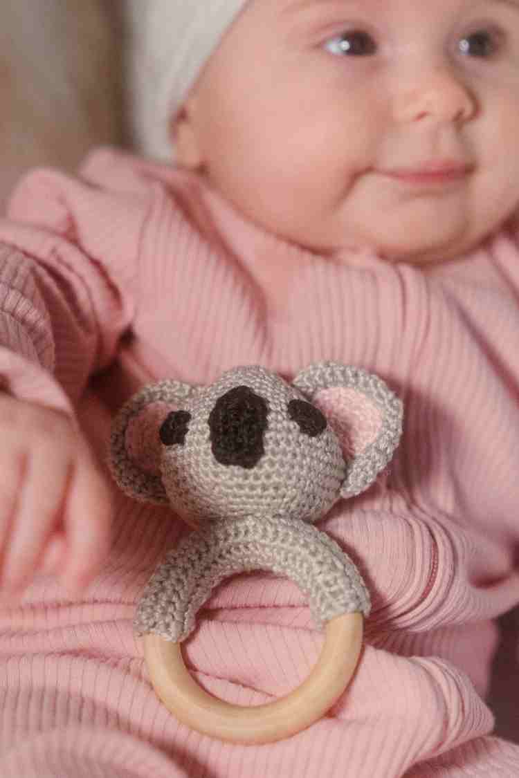 Organic Cotton Crochet Baby Toy in Grey