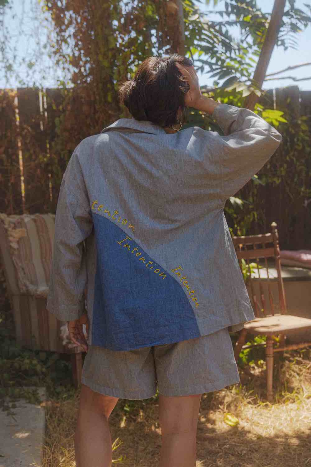 model wearing Intention Two-Piece Denim Set